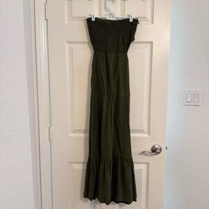 Zara Khaki Green Linen Blend Cut Out Ruched Bandeau Midi Dress Size XS